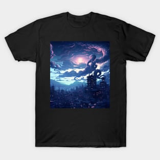 Twilight Metropolis Cyberpunk City Night Cityscape T-Shirt